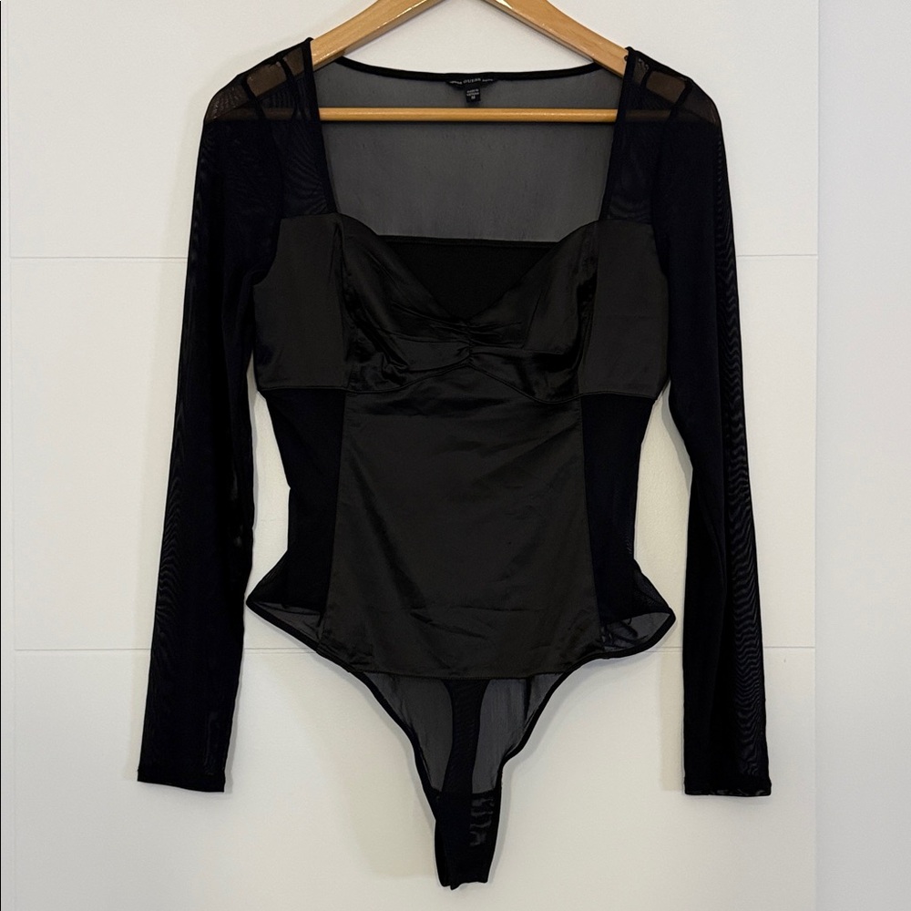 Guess Black Mesh Long Sleeve Bodysuit